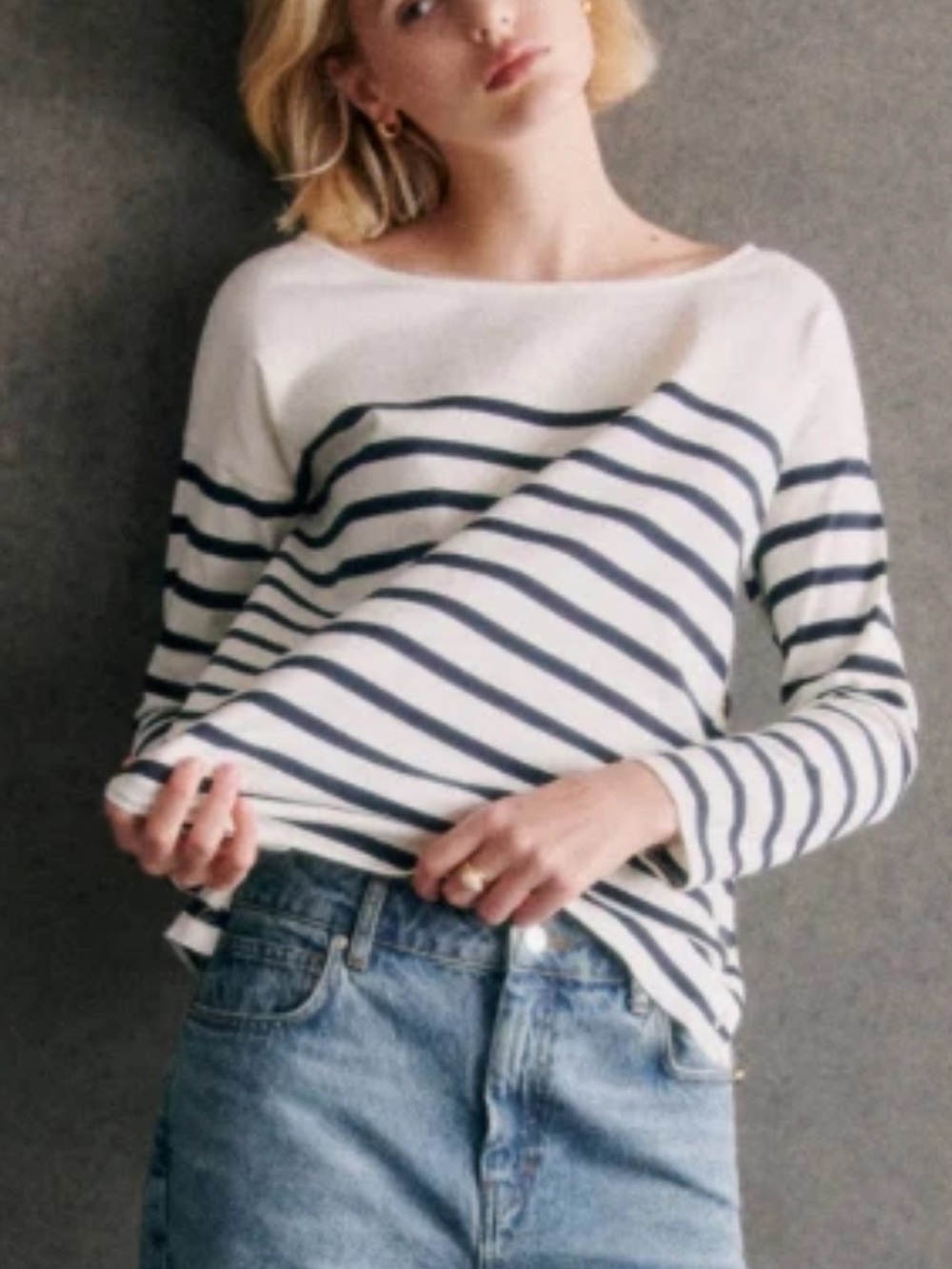 Sezane Noan Mariniere Blue Striped Cotton Shirt XXS